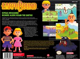 Box back cover for EarthBound on the Nintendo SNES.