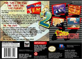 Box back cover for Earthworm Jim 2 on the Nintendo SNES.