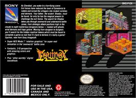 Box back cover for Equinox on the Nintendo SNES.