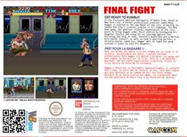 Box back cover for Final Fight on the Nintendo SNES.