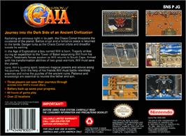 Box back cover for Illusion of Gaia on the Nintendo SNES.