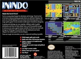 Box back cover for Inindo: Way of the Ninja on the Nintendo SNES.