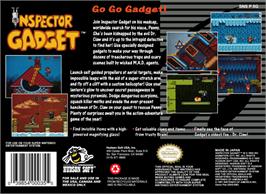 Box back cover for Inspector Gadget on the Nintendo SNES.