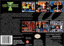 Box back cover for Jim Power: The Lost Dimension in 3D on the Nintendo SNES.