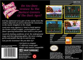 Box back cover for King Arthur's World on the Nintendo SNES.