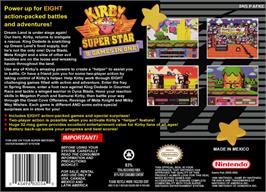 Box back cover for Kirby Super Star on the Nintendo SNES.