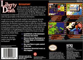 Box back cover for Liberty or Death on the Nintendo SNES.