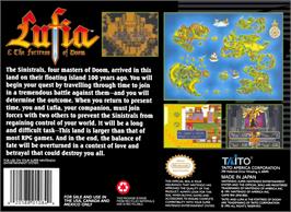 Box back cover for Lufia & the Fortress of Doom on the Nintendo SNES.