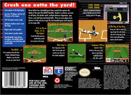 Box back cover for MLBPA Baseball on the Nintendo SNES.