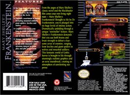 Box back cover for Mary Shelley's Frankenstein on the Nintendo SNES.