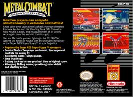 Box back cover for Metal Combat: Falcon's Revenge on the Nintendo SNES.