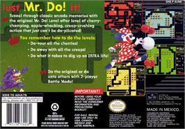 Box back cover for Mr. Do! on the Nintendo SNES.