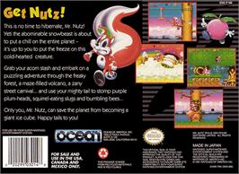 Box back cover for Mr. Nutz on the Nintendo SNES.