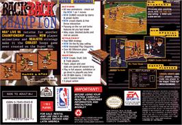 Box back cover for NBA Live '96 on the Nintendo SNES.