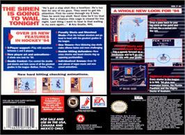 Box back cover for NHL '94 on the Nintendo SNES.