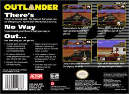 Box back cover for Outlander on the Nintendo SNES.