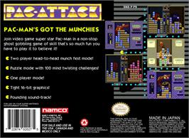 Box back cover for Pac-Attack on the Nintendo SNES.