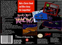 Box back cover for Rock 'n Roll Racing on the Nintendo SNES.