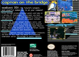 Box back cover for SeaQuest DSV on the Nintendo SNES.