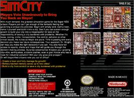 Box back cover for SimCity on the Nintendo SNES.