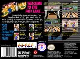 Box back cover for Super Bowling on the Nintendo SNES.
