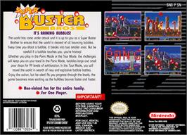 Box back cover for Super Buster Bros. on the Nintendo SNES.
