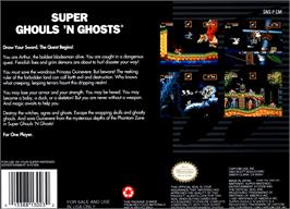 Box back cover for Super Ghouls 'N Ghosts on the Nintendo SNES.