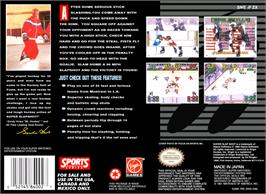 Box back cover for Super Slap Shot on the Nintendo SNES.
