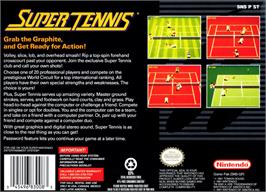 Box back cover for Super Tennis on the Nintendo SNES.