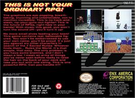 Box back cover for The 7th Saga on the Nintendo SNES.