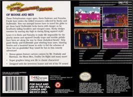 Box back cover for The Adventures of Rocky and Bullwinkle & Friends on the Nintendo SNES.