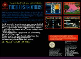 Box back cover for The Blues Brothers: Jukebox Adventure on the Nintendo SNES.