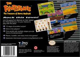 Box back cover for The Flintstones: The Treasure of Sierra Madrock on the Nintendo SNES.