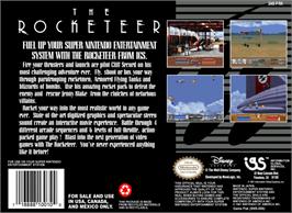Box back cover for The Rocketeer on the Nintendo SNES.