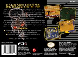 Box back cover for Ultima VII: The Black Gate on the Nintendo SNES.