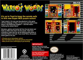 Box back cover for Wario's Woods on the Nintendo SNES.