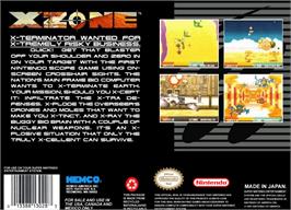 Box back cover for X-Zone on the Nintendo SNES.