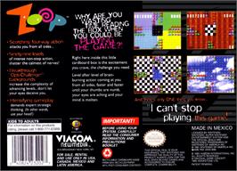 Box back cover for Zoop on the Nintendo SNES.