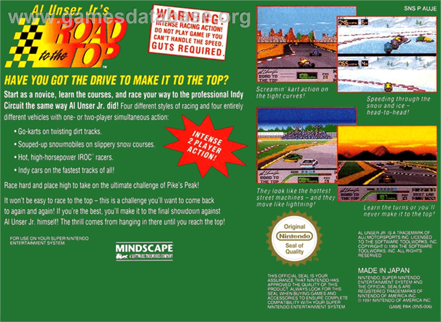 Al Unser Jr.'s Road to the Top - Nintendo SNES - Artwork - Box Back