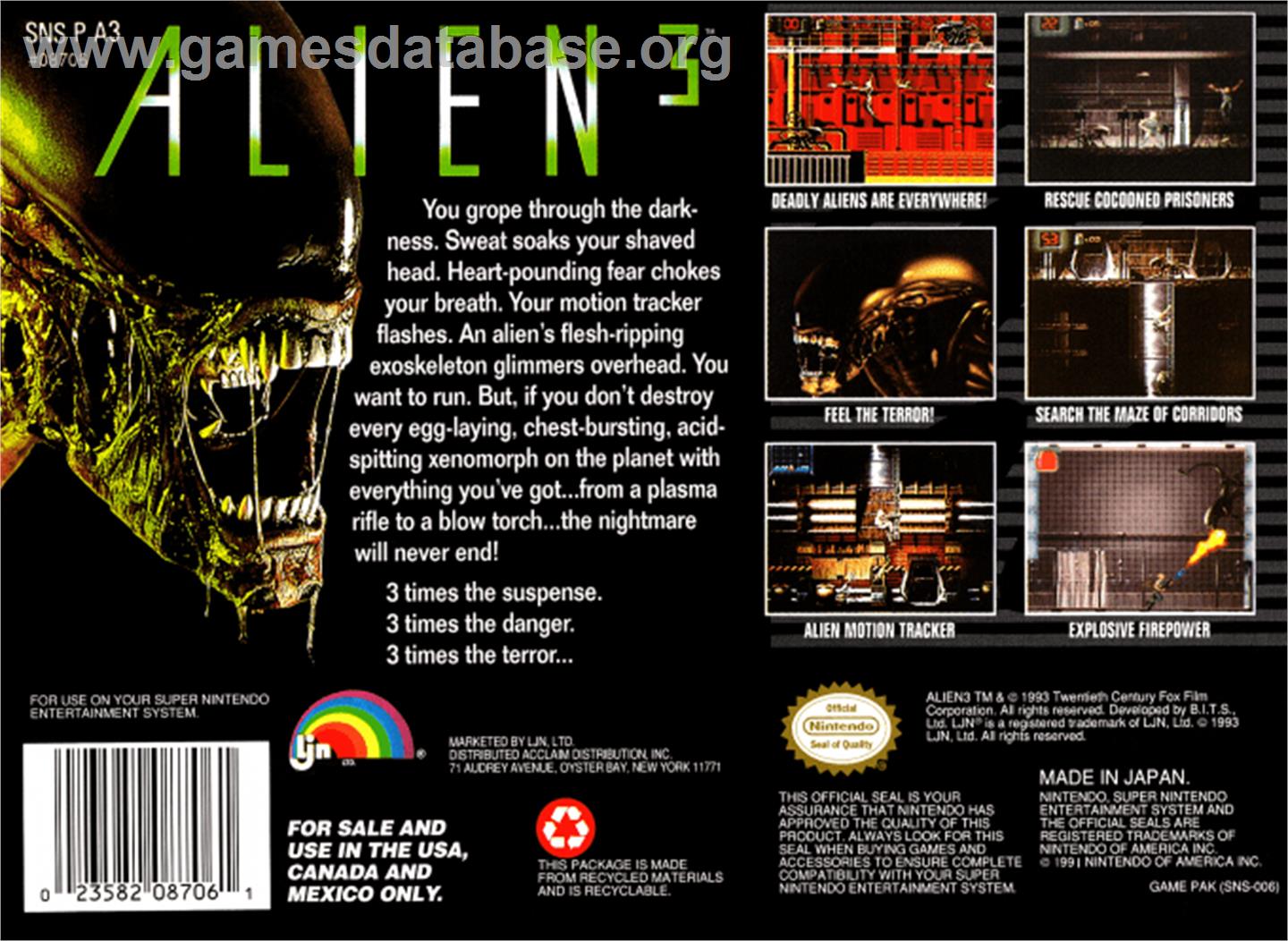 Alien³ - Nintendo SNES - Artwork - Box Back