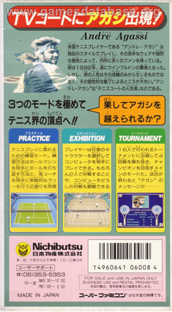 Andre Agassi Tennis - Nintendo SNES - Artwork - Box Back
