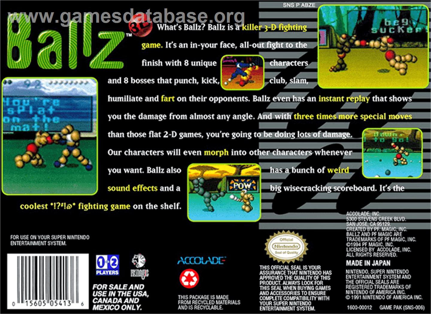 Ballz 3D - Nintendo SNES - Artwork - Box Back