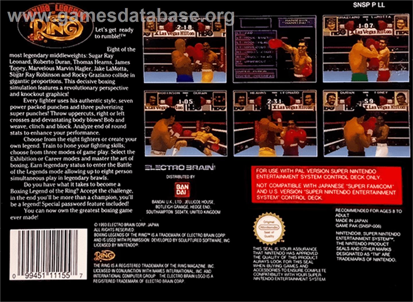 Boxing Legends of the Ring - Nintendo SNES - Artwork - Box Back