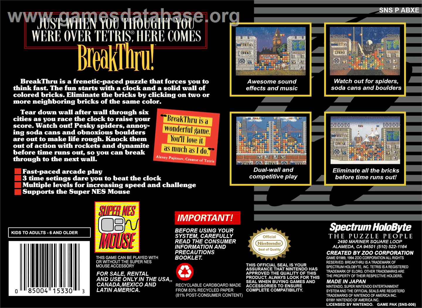 BreakThru! - Nintendo SNES - Artwork - Box Back