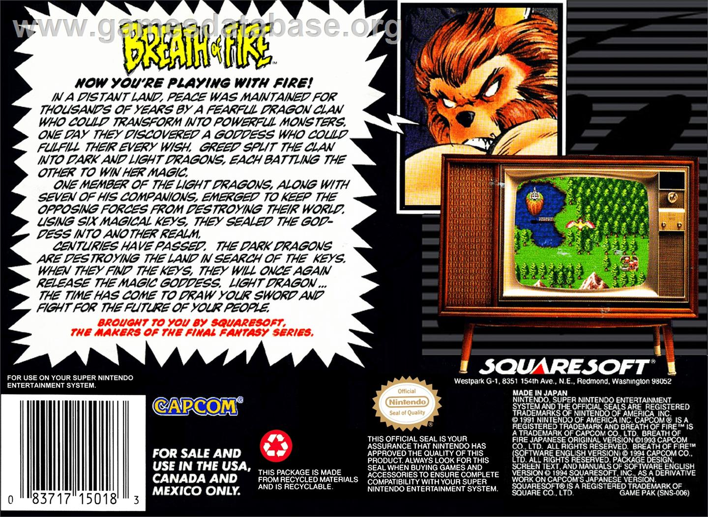 Breath of Fire - Nintendo SNES - Artwork - Box Back