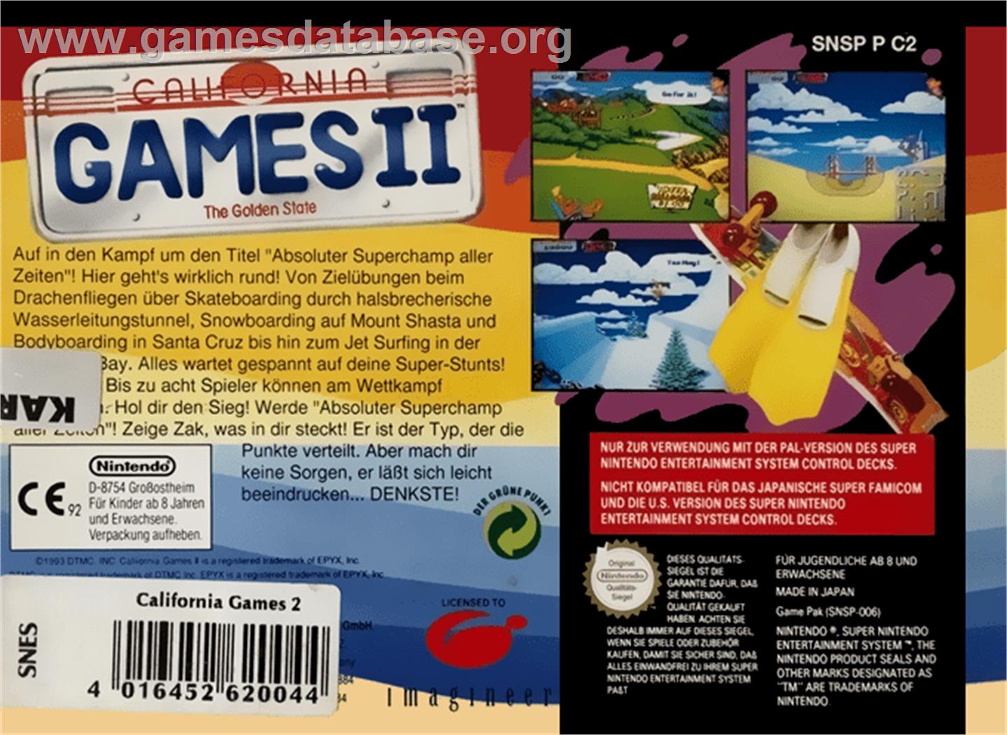California Games II - Nintendo SNES - Artwork - Box Back