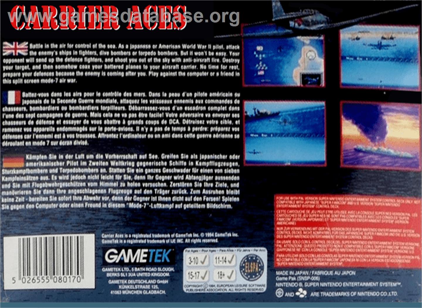 Carrier Aces - Nintendo SNES - Artwork - Box Back