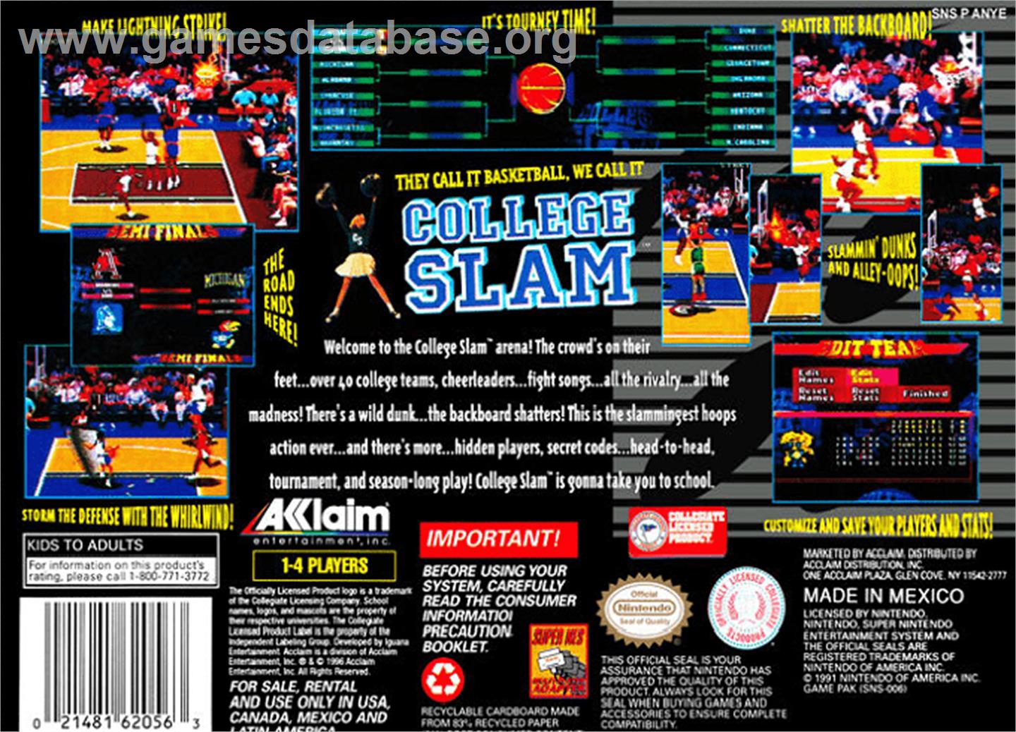 College Slam - Nintendo SNES - Artwork - Box Back