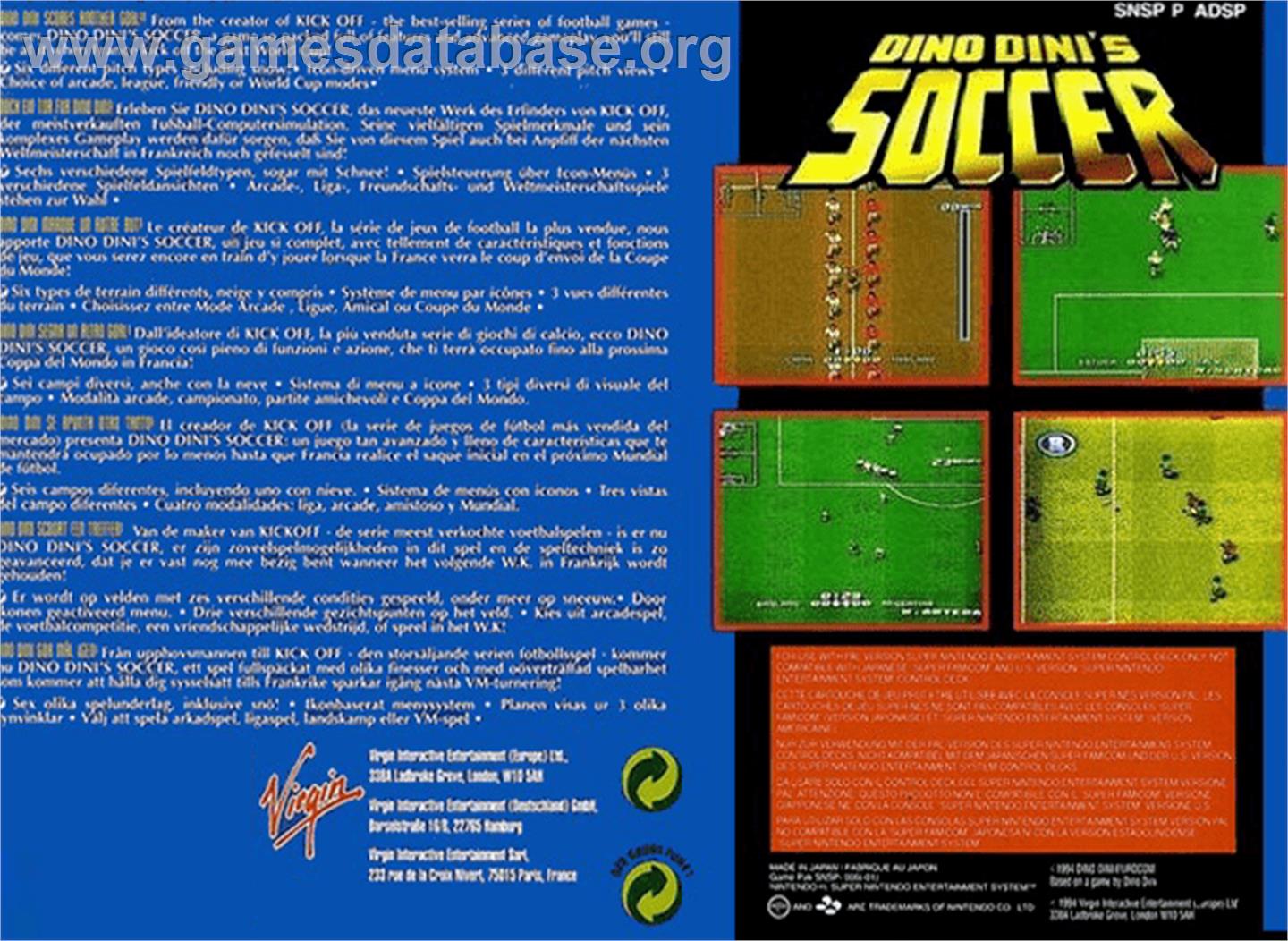 Dino Dini's Soccer - Nintendo SNES - Artwork - Box Back
