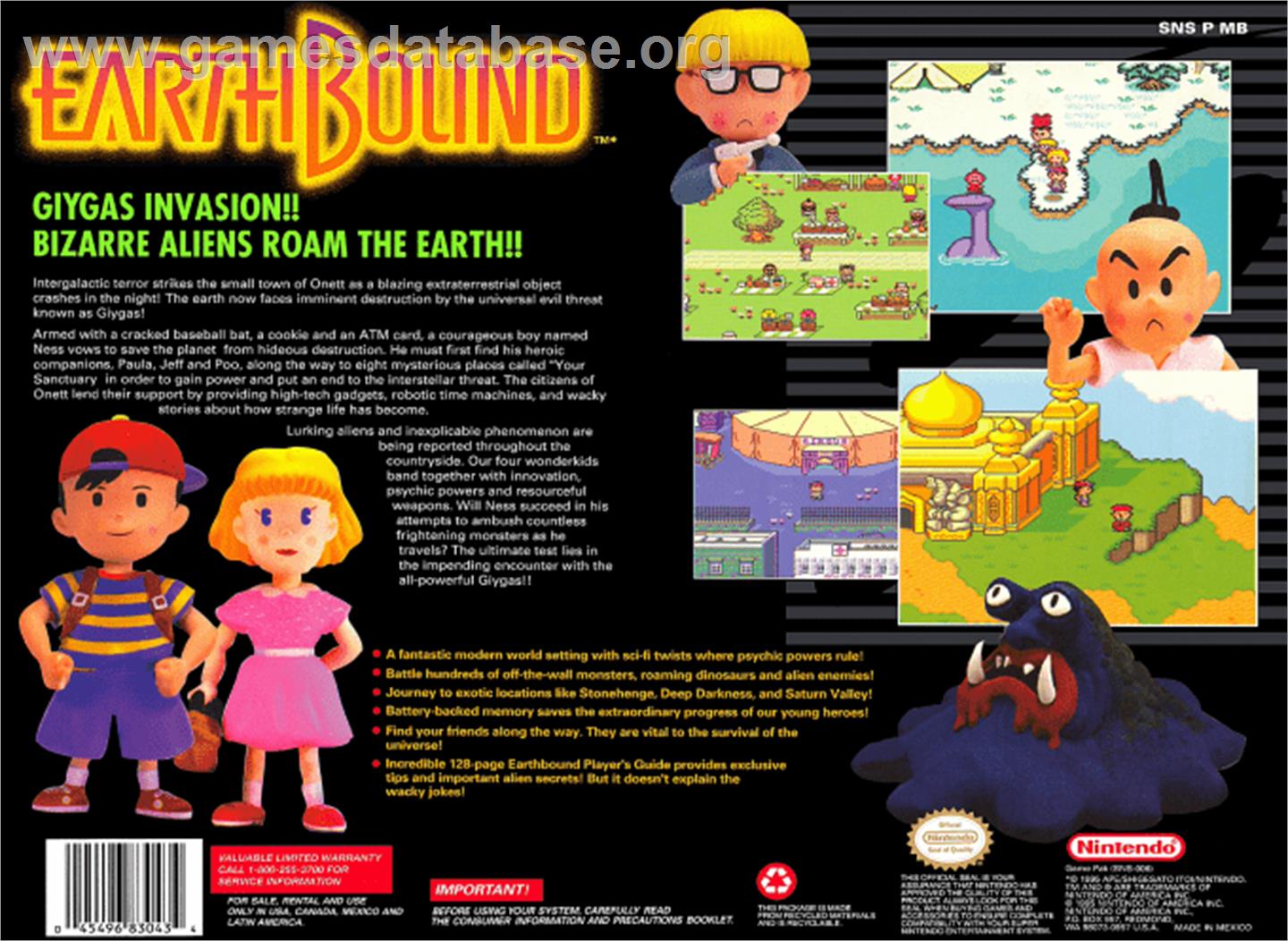 EarthBound - Nintendo SNES - Artwork - Box Back